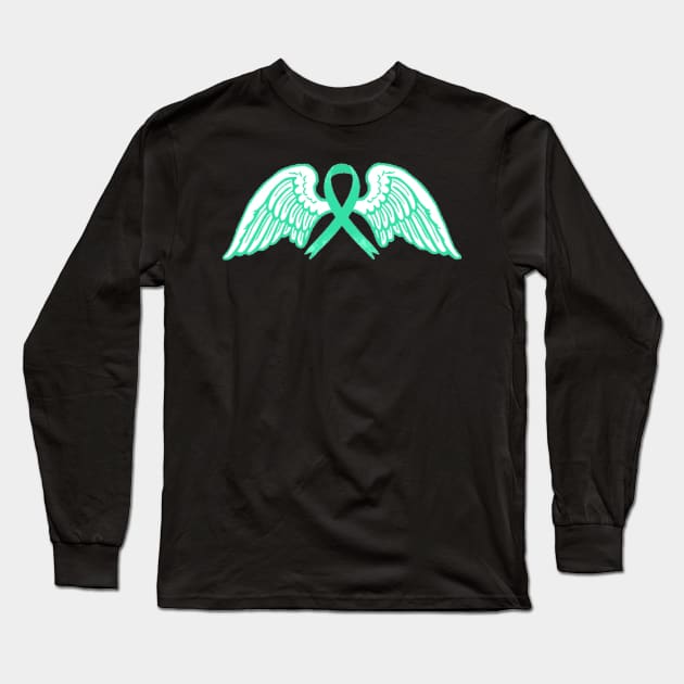 Teal Awareness Ribbon with Angel Wings Long Sleeve T-Shirt by CaitlynConnor